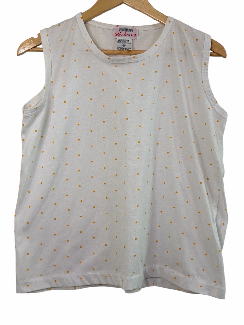 Vintage Woodward’s Weekend Polka Dot Tank Top White Yellow L